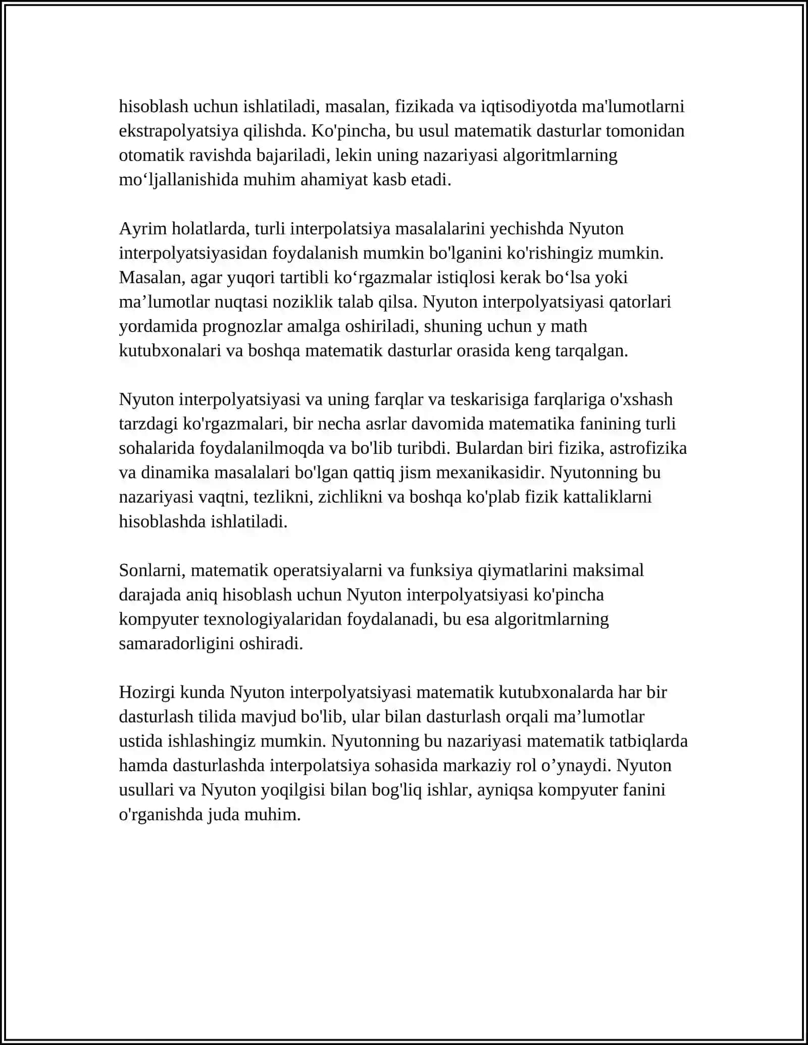 NYUTONNING BIRINCHI INTERPOLOTSION KOʻPHADI ORQALI SONLI DEFRENSIALASH 4