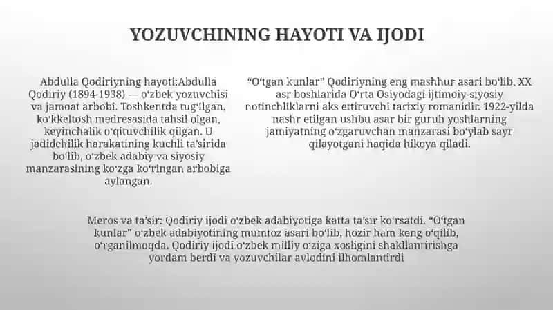 "O‘Tgan Kunlar" Asari 4