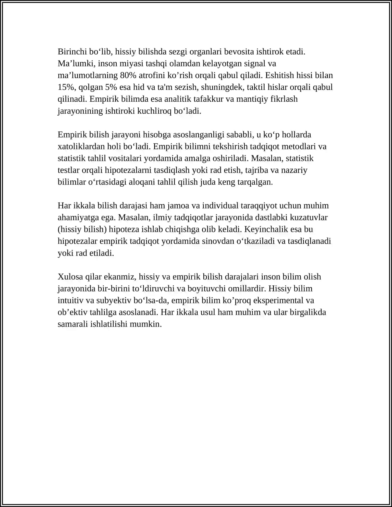 HISSIY EMPIRIK NAZARIY MANTIQIY INTUITIV BILISH DARAJALARINING ÖZARO ALOQASI VA FARQI Tahliliy 4
