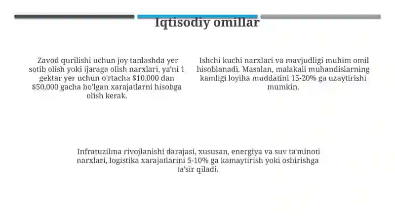 Zavod qurilishi uchun joy tanlashda asosiy omillar 4