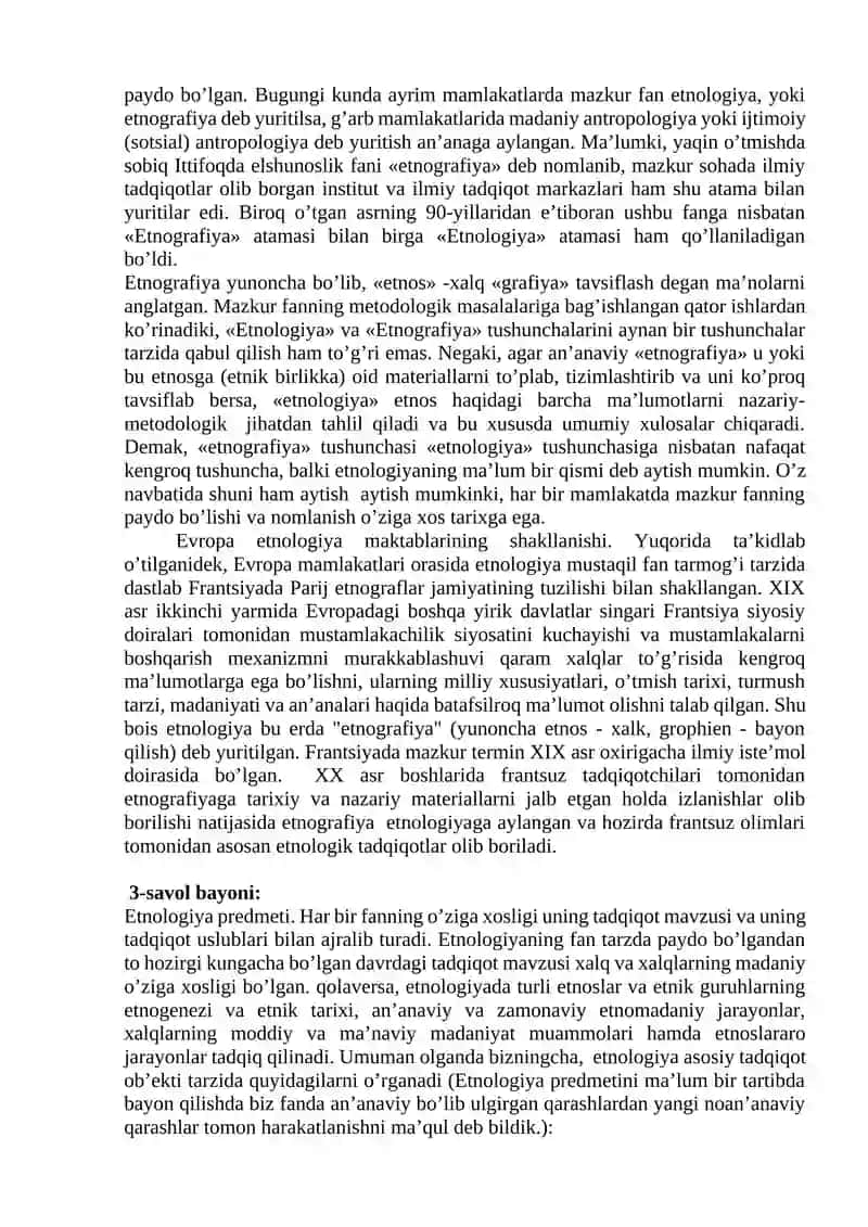 Etnologiya fanidan savollar 4