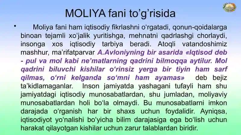 “Moliya asoslari” fani. Moliyaning mohiyati va ahamiyati 4