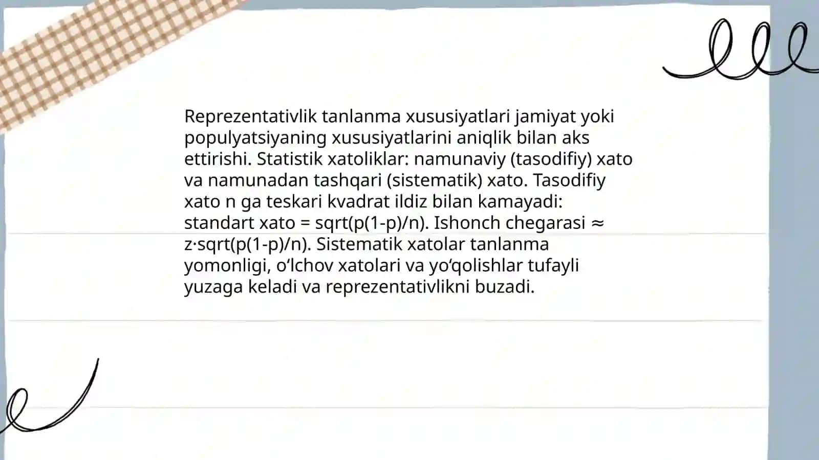 Tanlanmaning reprezentativligi va uni hosil qilish usullari 4