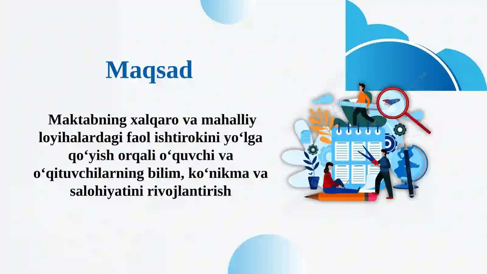 Maktabning xalqaro va mahalliy loyihalardagi ishtirokini ta’minlash 4