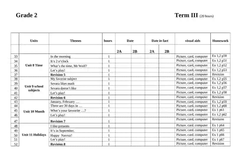 2-sinf ingliz tili ish reja 4