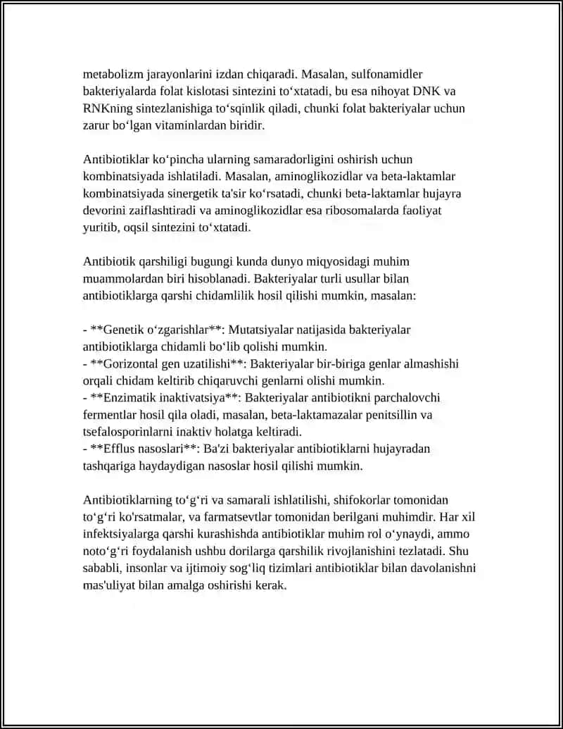 BAKTERIYALAR ANTIBIOTIKLARGA CHIDAMLI SHAKILLARINI PAYDO BOʻLISH MEXANIZMLARI. 4