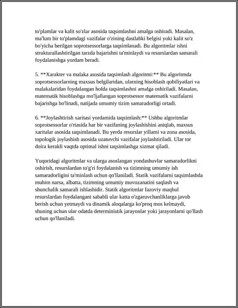 VAZIFALARNI SOPROTSESSORLARGA TAQSIMLASH 4