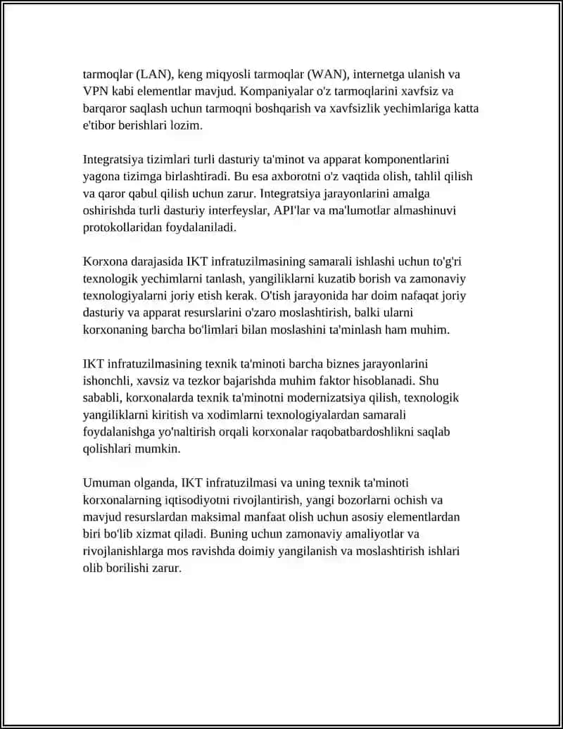 IKT Infratuzilmasining Korxona Iqtisodiyotida Texnik Ta'minoti 4