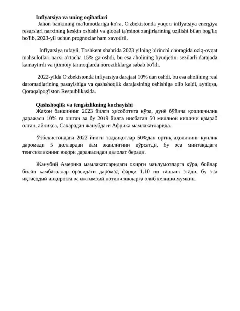 HOZIRGI ZAMON MOLIYAVIY-IQTISODIY INQIROZI MOHIYATI, KELIB CHIQISH SABABLARI VA OQIBATLARI 4