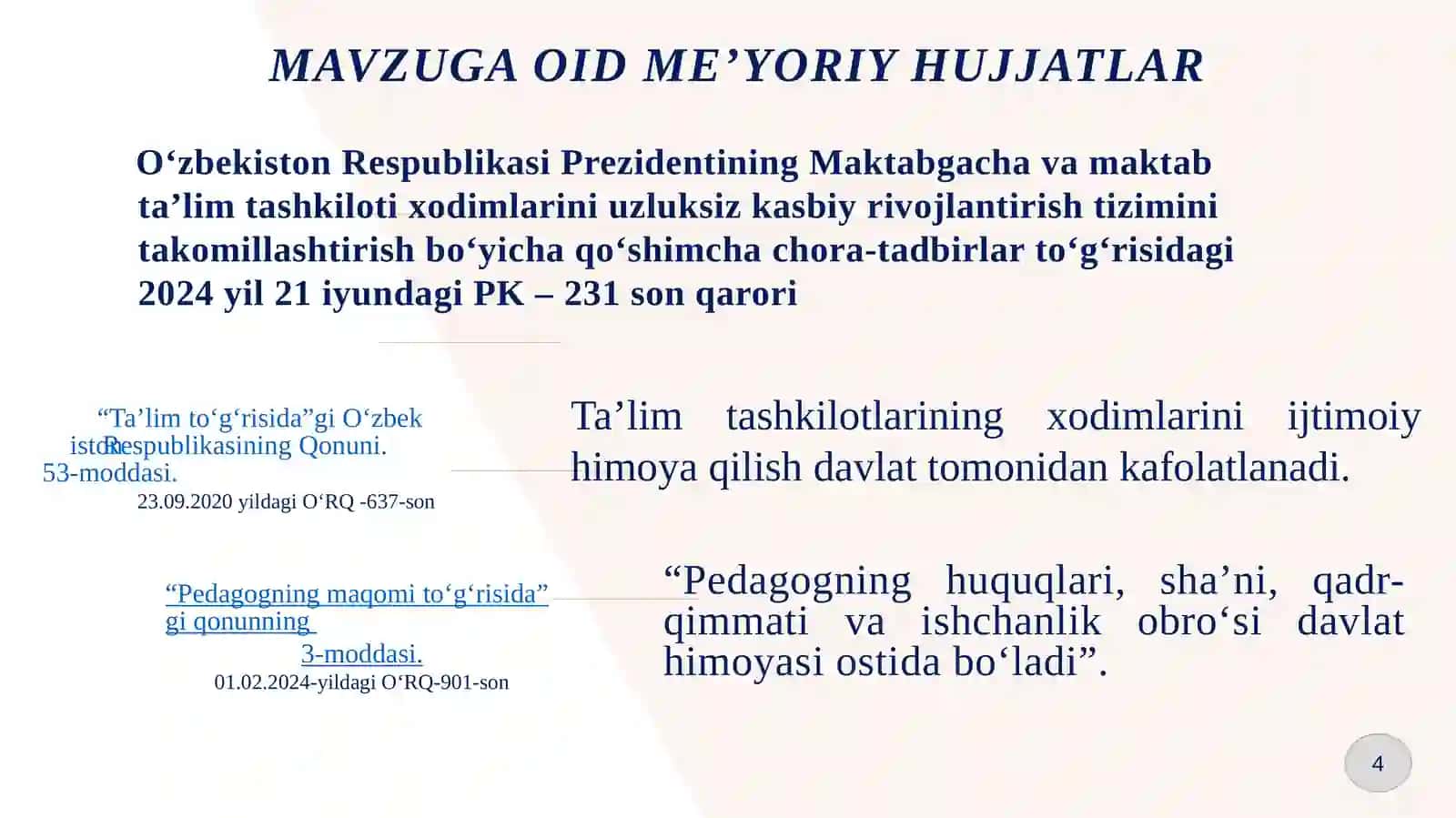 Yetakchi o‘qituvchi va mentorning ishsamadorligini oshirish mavzusidagi amaliy topshiriq 4