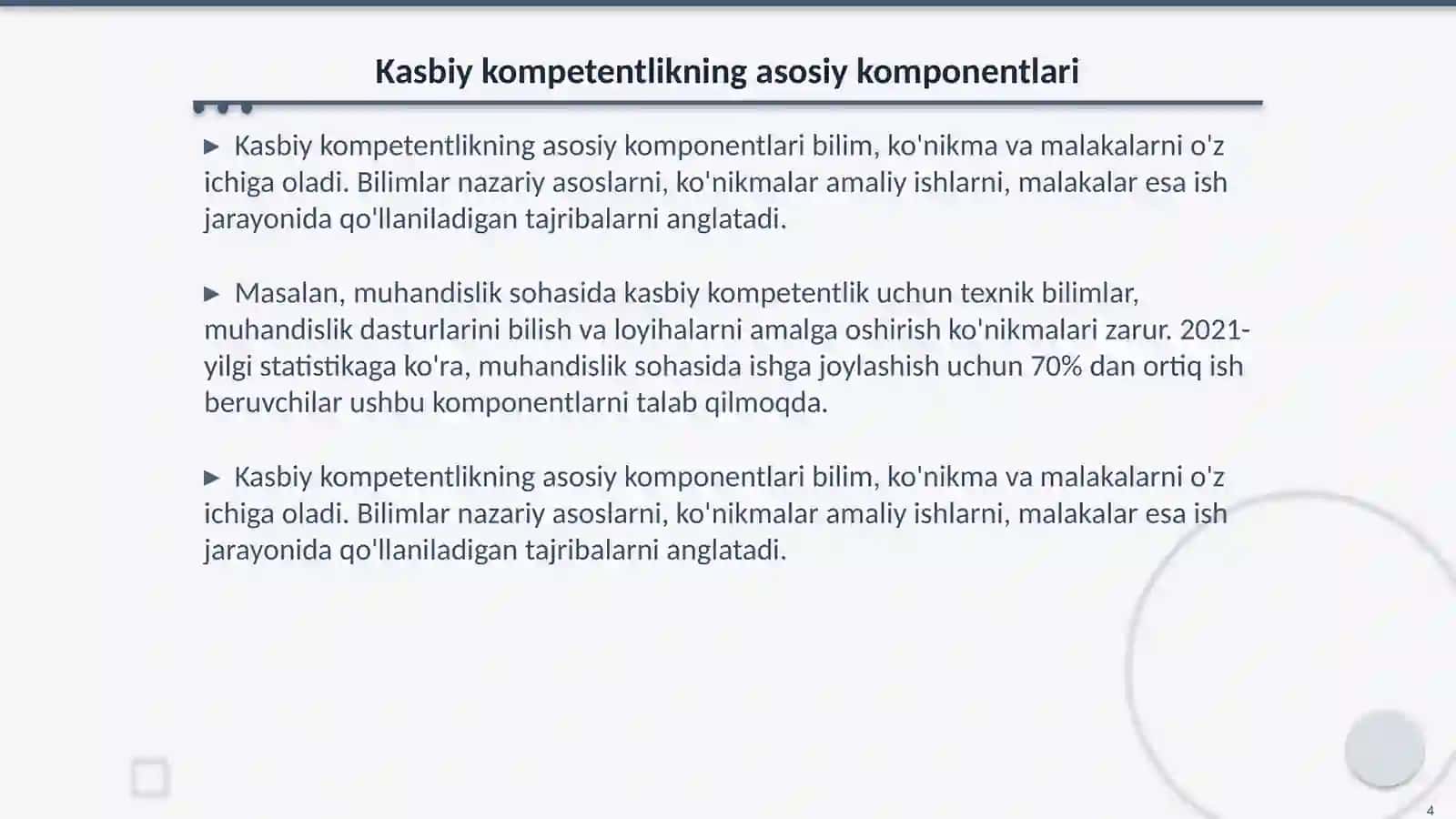 Kasbiy kompetentlikka qo'yiladigan talablar 4