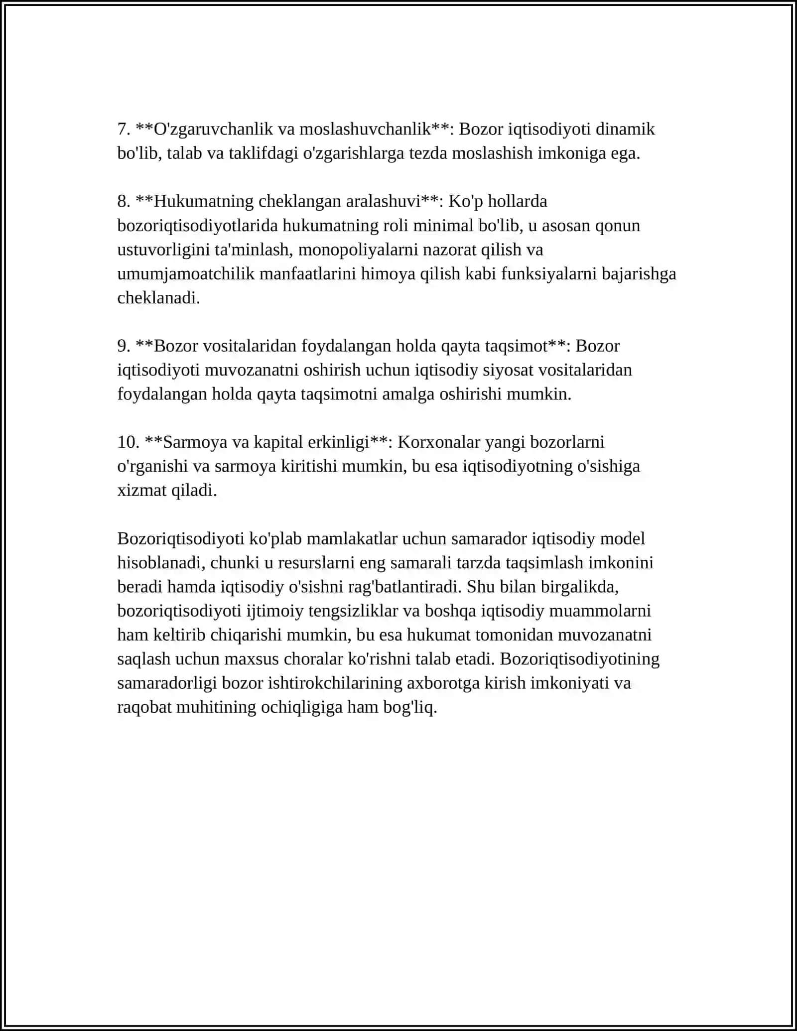 REFERAT Mavzu: BOZOR IQTISODYOTI MODELARI 4
