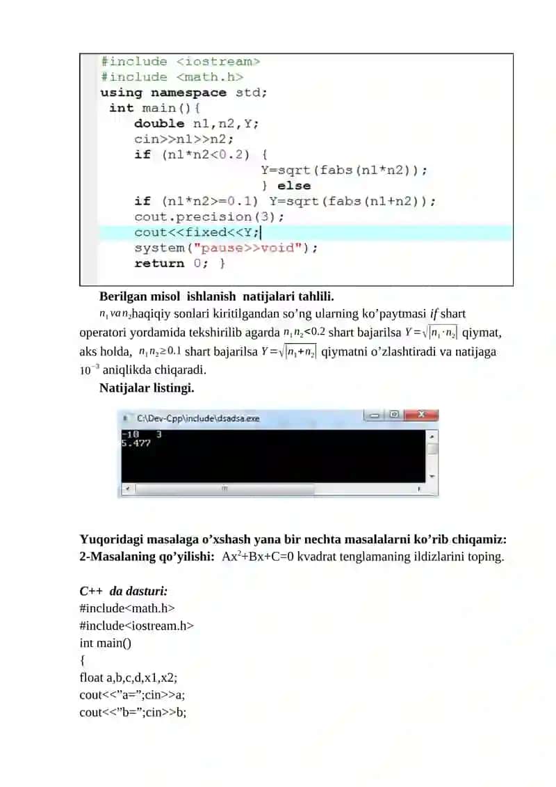 TARMOQLANISH VA UZILISHLARNI TASHKIL ETISH OPERATORLARI. TARMOQLANUVCHI OPERATORLAR (IF VA SWITCH) VA ULARNI ISHLASH KETMA KETLIKLARI 4