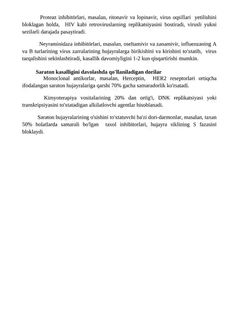 Viruslarga va oʻsmalarga qarshi dori vositalari taʼsir mexanizmi 4