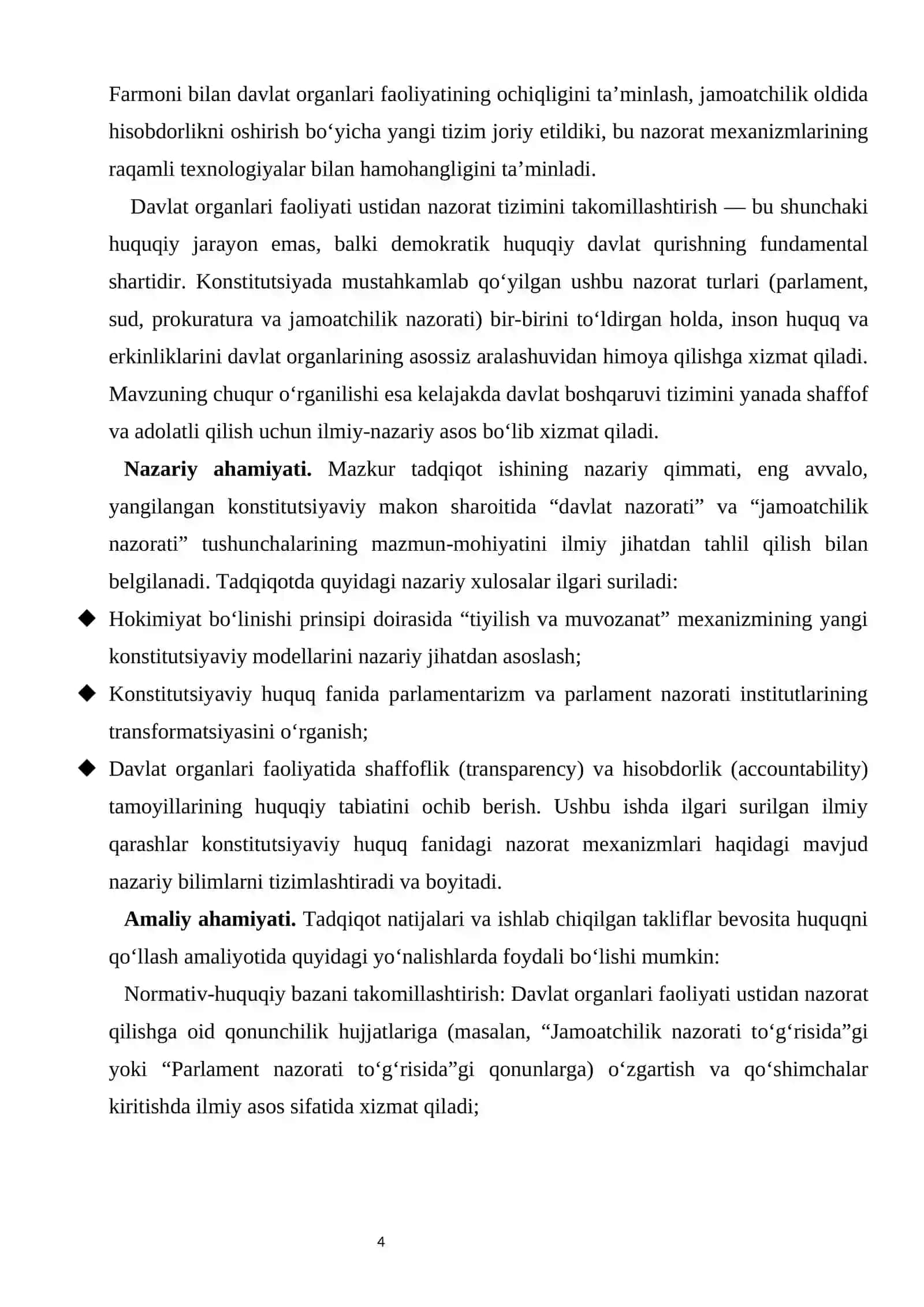 Konstitutsiyada davlat organlari faoliyati ustidan nazorat kurs ishi 4