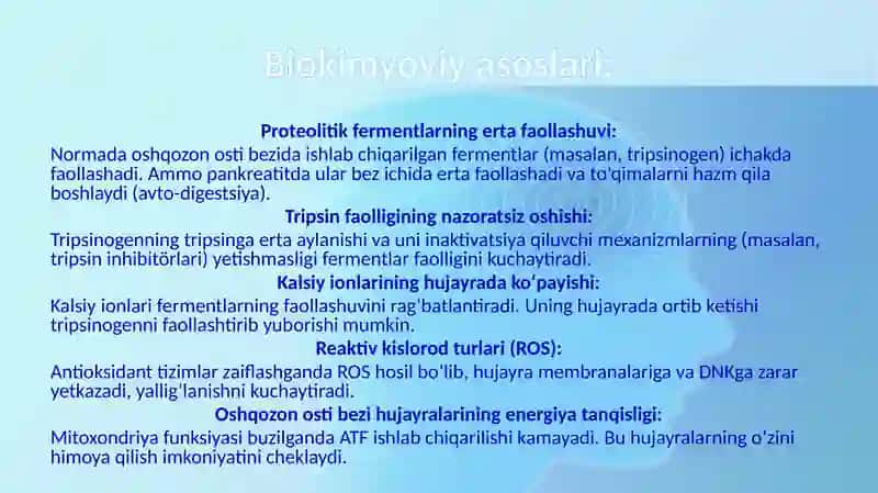 Pankreatit rivojlanishining biokimyoviy asoslari, diagnostikasi va davosi. 4
