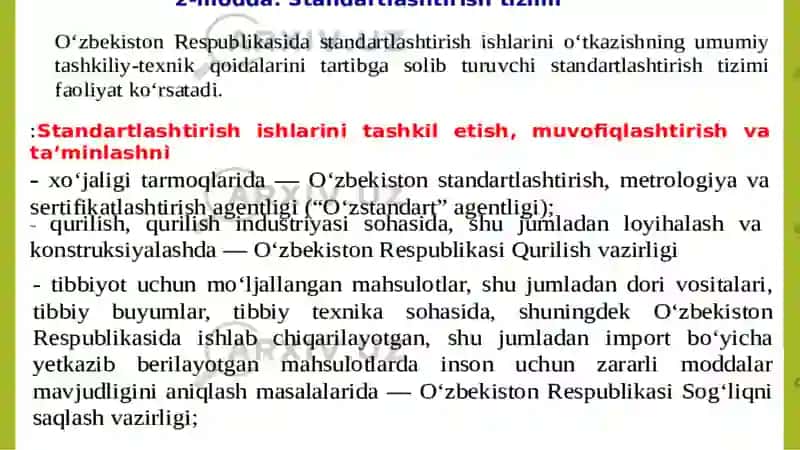O'zbekiston respublikasining standartlashtirish toʻgʻrisidagi qonunini tahlil qilish 4