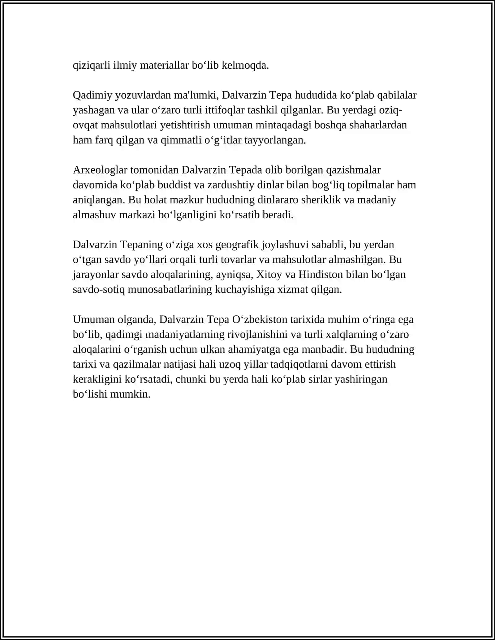 SHOʻRCHIDAGI ENG QADIMGI DALVARZIN TEPA 4