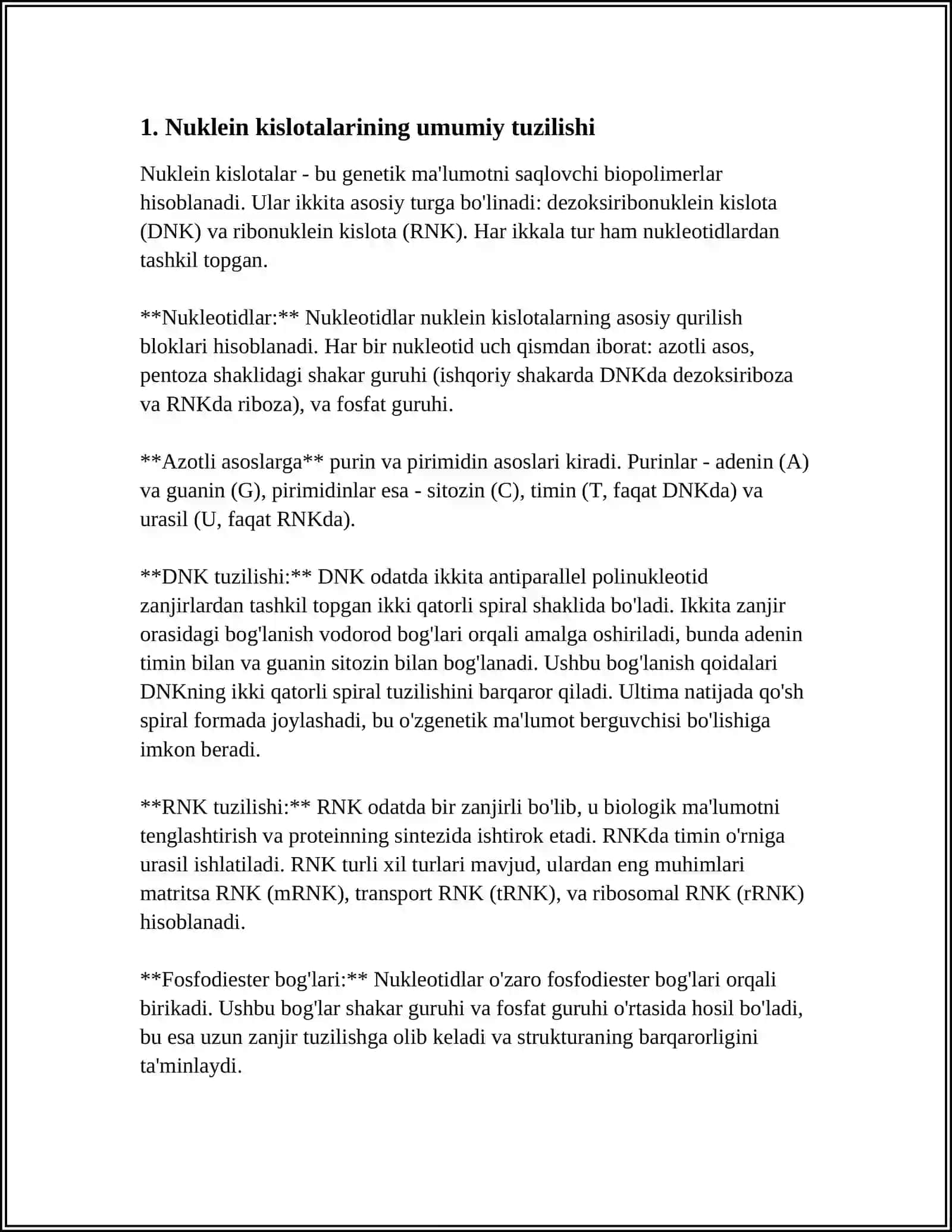 NUKLEIN KISLOTALAR TURLARI: DNK VA RNK 4