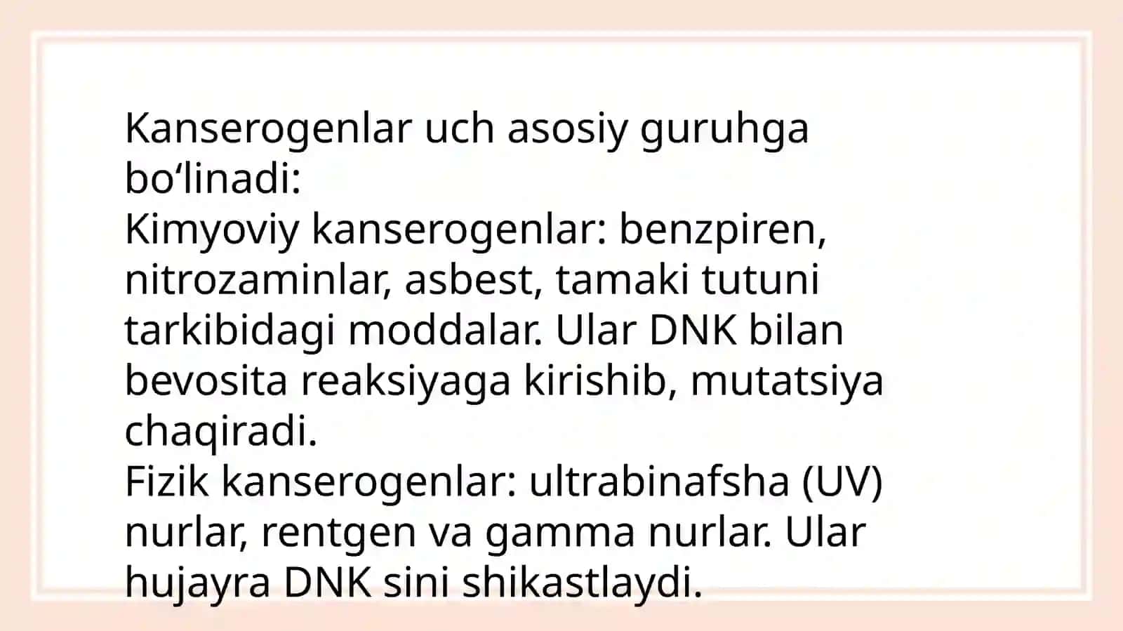 Kanserogen agentlar va ularning hujayralar bilan o‘zaro ta’siri. O‘sma immuniteti 4