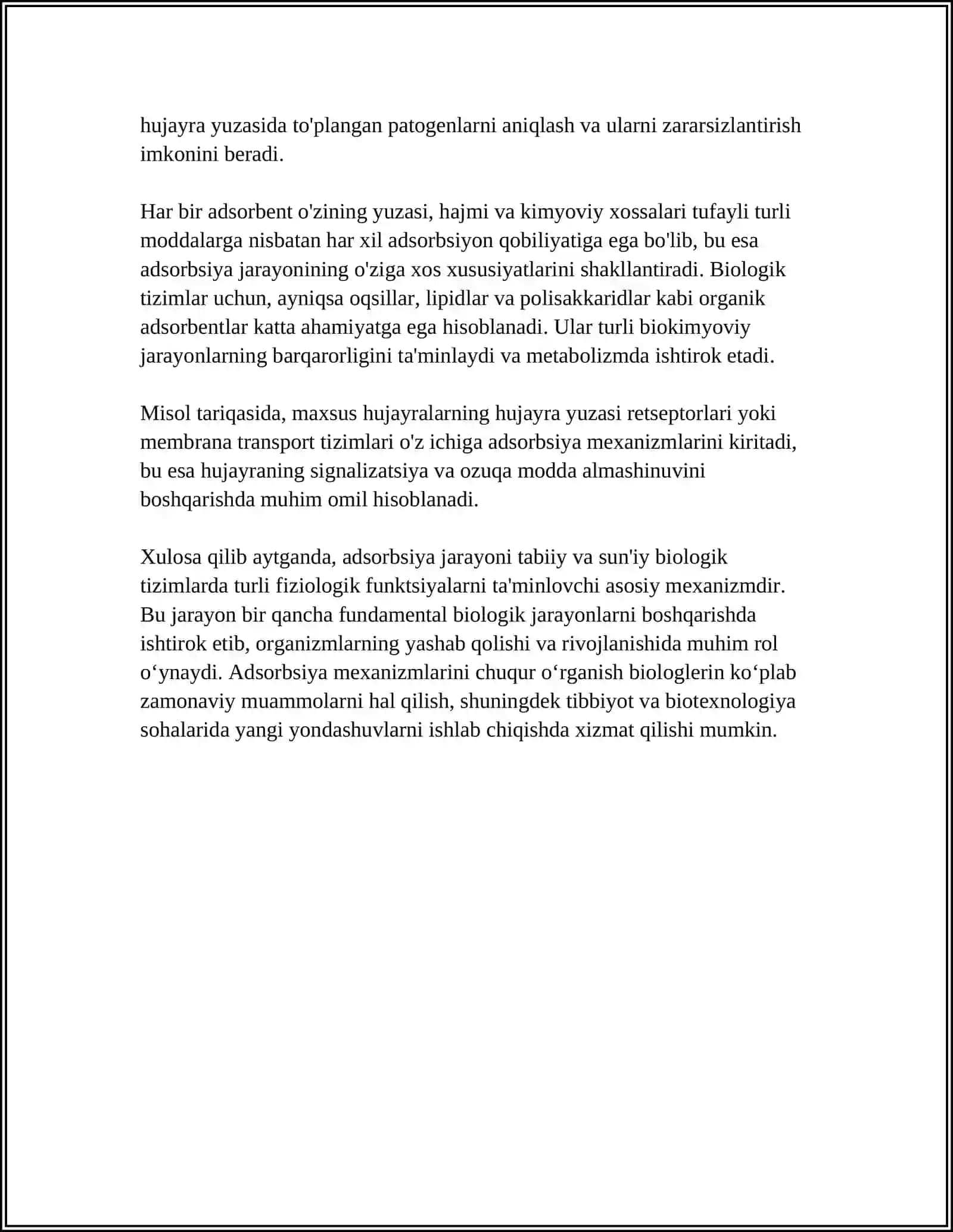 ORGANIZMNING HAYOT FAOLIYATIDA VA DAVOLASH USULLARIDA ADSORBSIYA JARAYONINING AHAMYATI 4