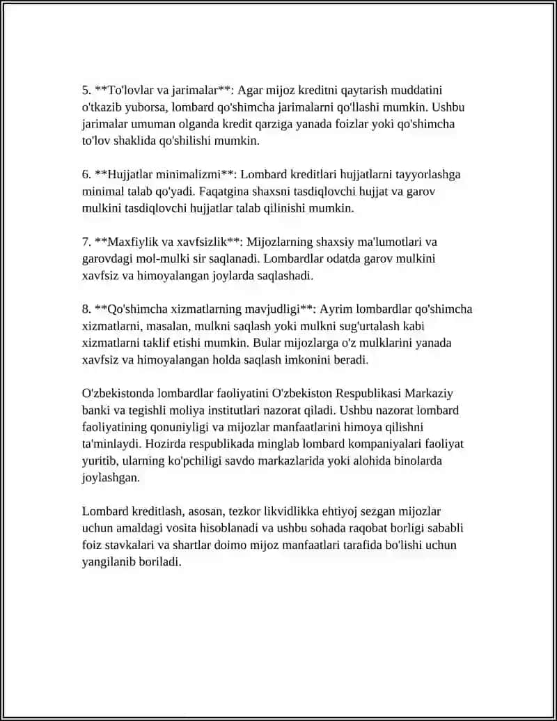 LOMBARD TASHKILOTLARNING ASOSIY FAOLIYATI 4