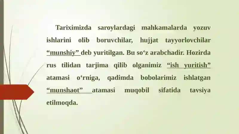 Ish yuritish tili va uslubi. Oʻzbekiston Respublikasida hujjatchilikning takomillashuvi. 4