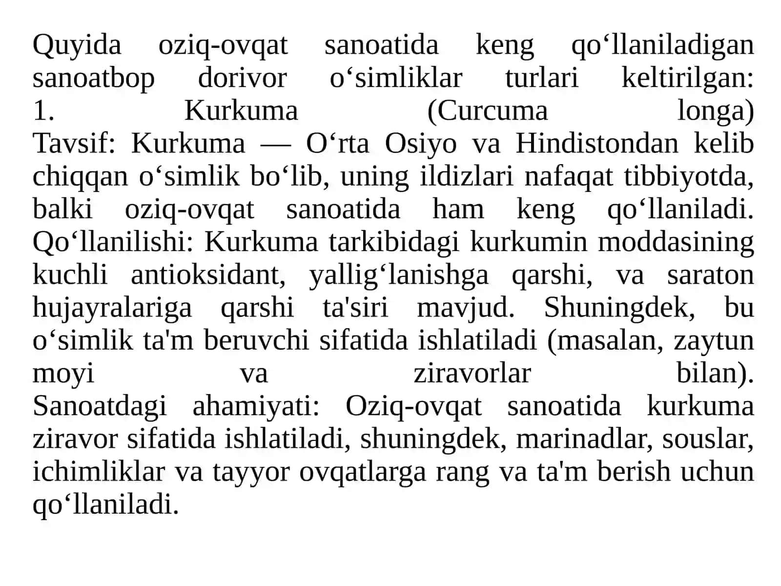 OZIQ-OVQAT SANOATINING SANOATBOP VA TEXNIK DORIVOR O‘SIMLIKLARI 4
