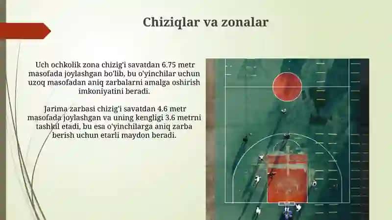 Basketbol o‘yini maydon olchamlari hamda o‘yin qoydalari 4