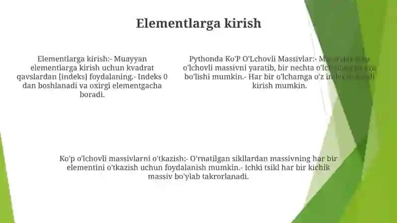 Pythonda Ko'P O'Lchovli Massivlar 4