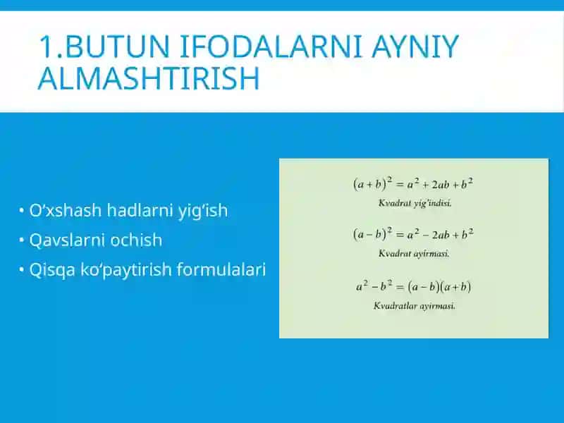 Ayni almashtirish slayd 4