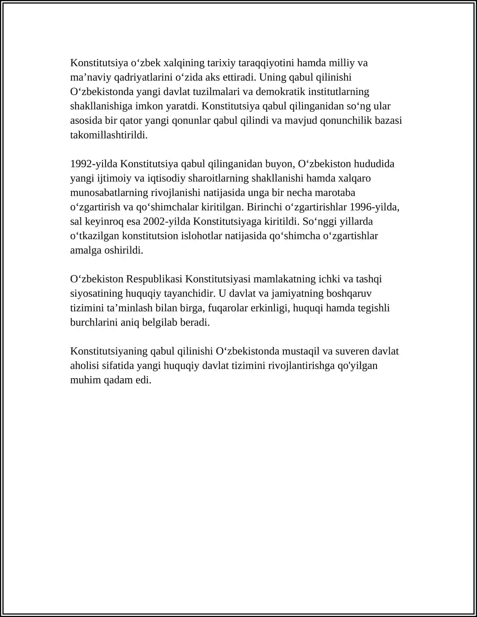 Oʻzbekiston Respublikasi Konstitutsiyasi va Yartilish Tarixi 4