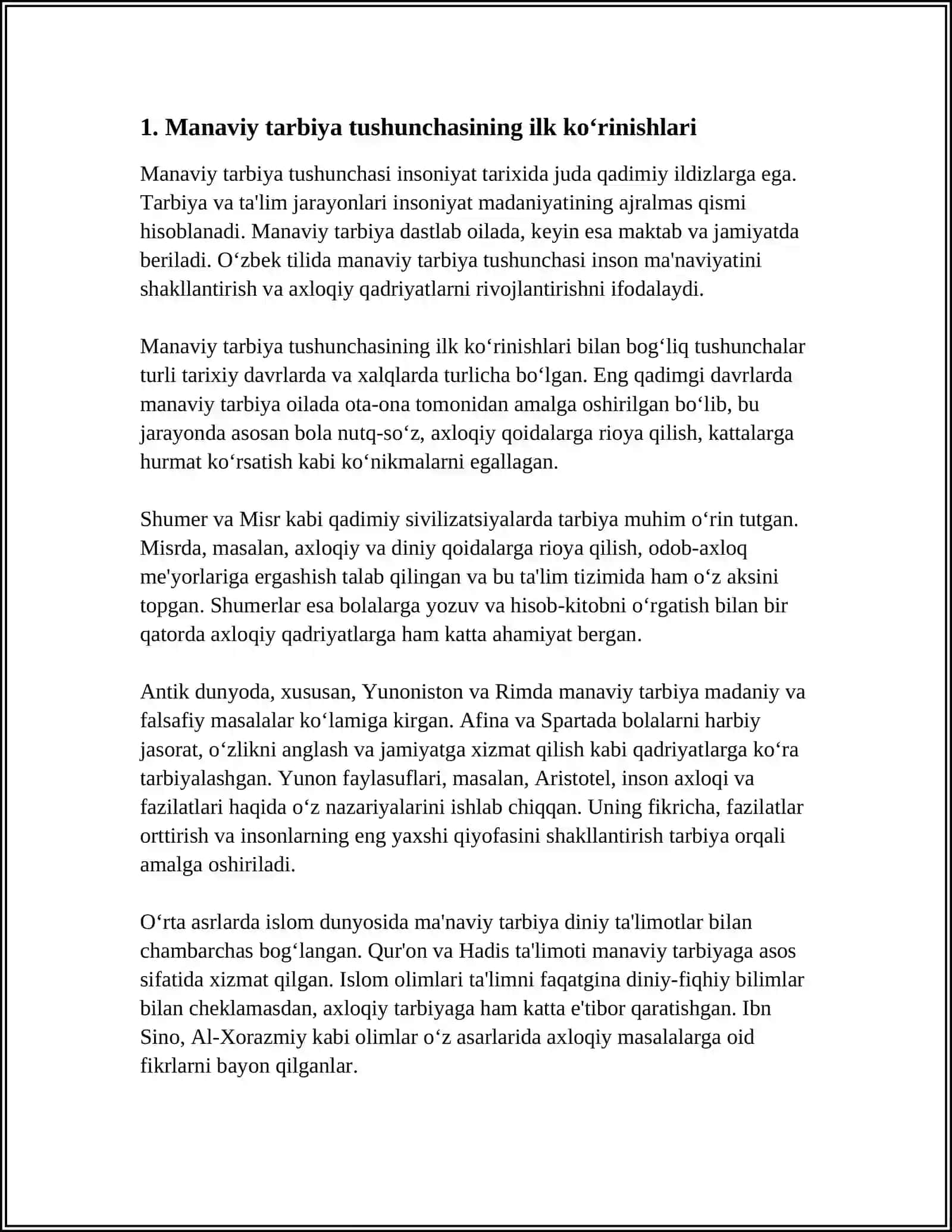 MANAVIY TARBIYA TUGʻRISIDAGI ILK TASAVVURLAR QARASHLAR VA MALUMOTLAR 4