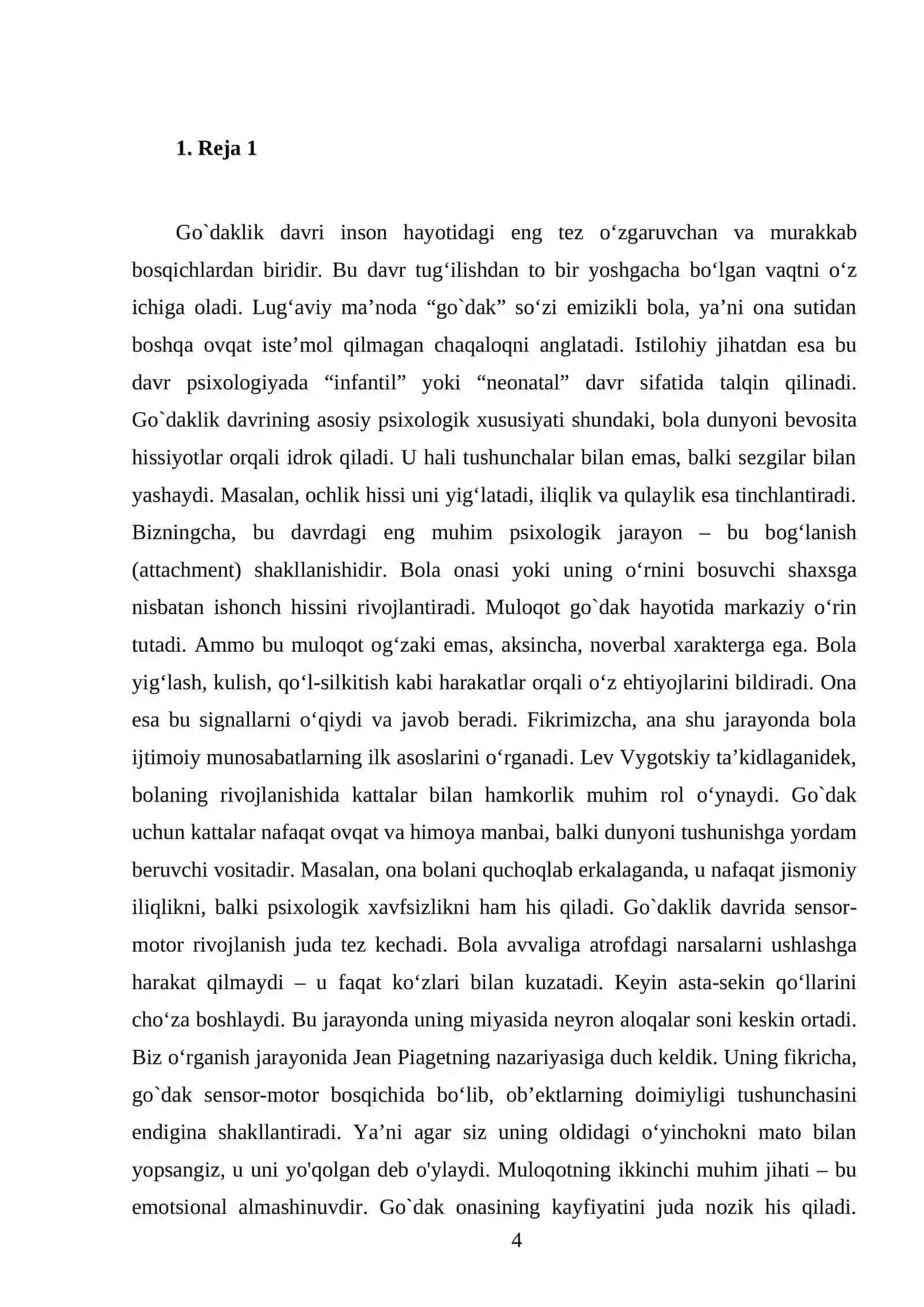 Go`daklik davrining psixologik xususiyatlari. Go`dak va muloqot 4