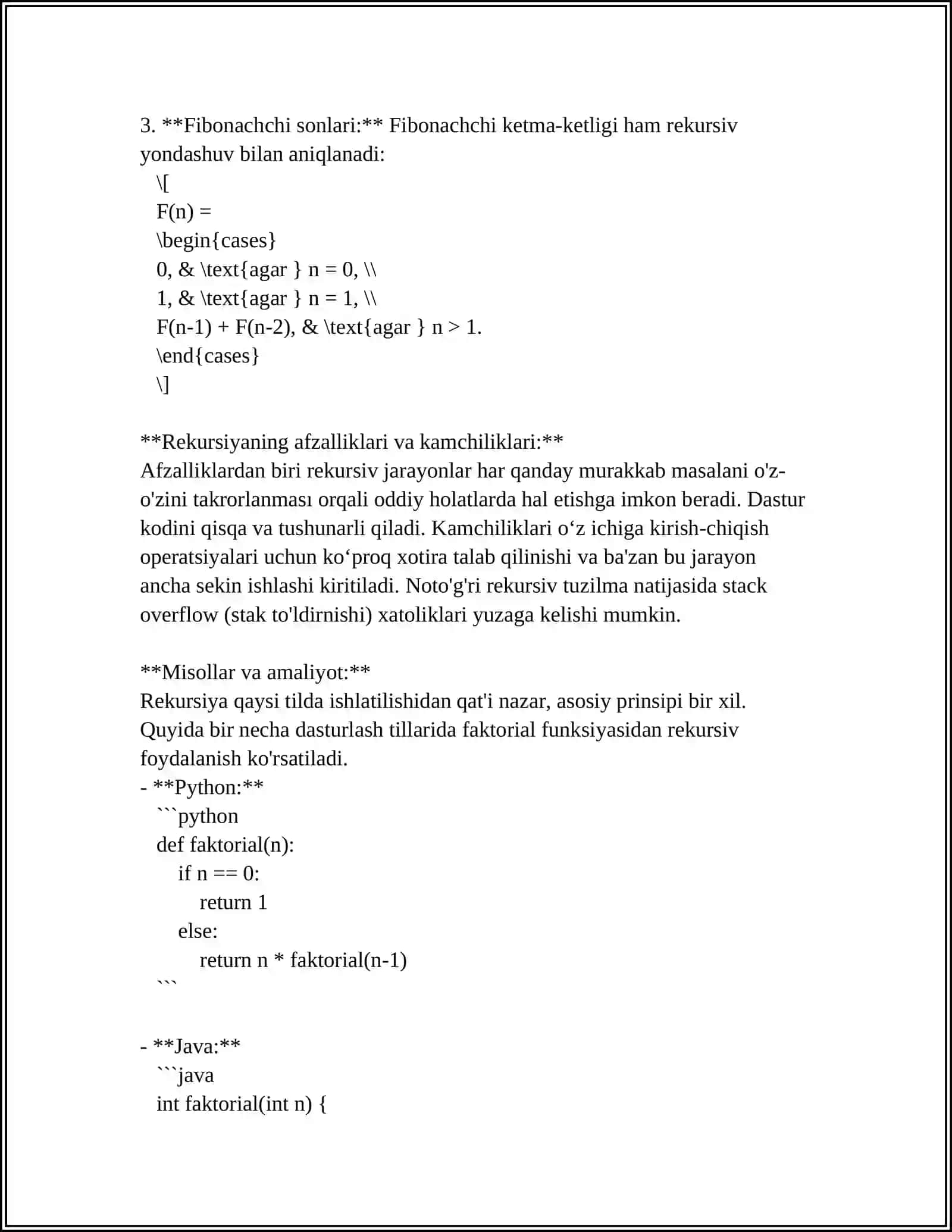 REKURSIV JARAYONLARNI TASHKIL QILISH 4