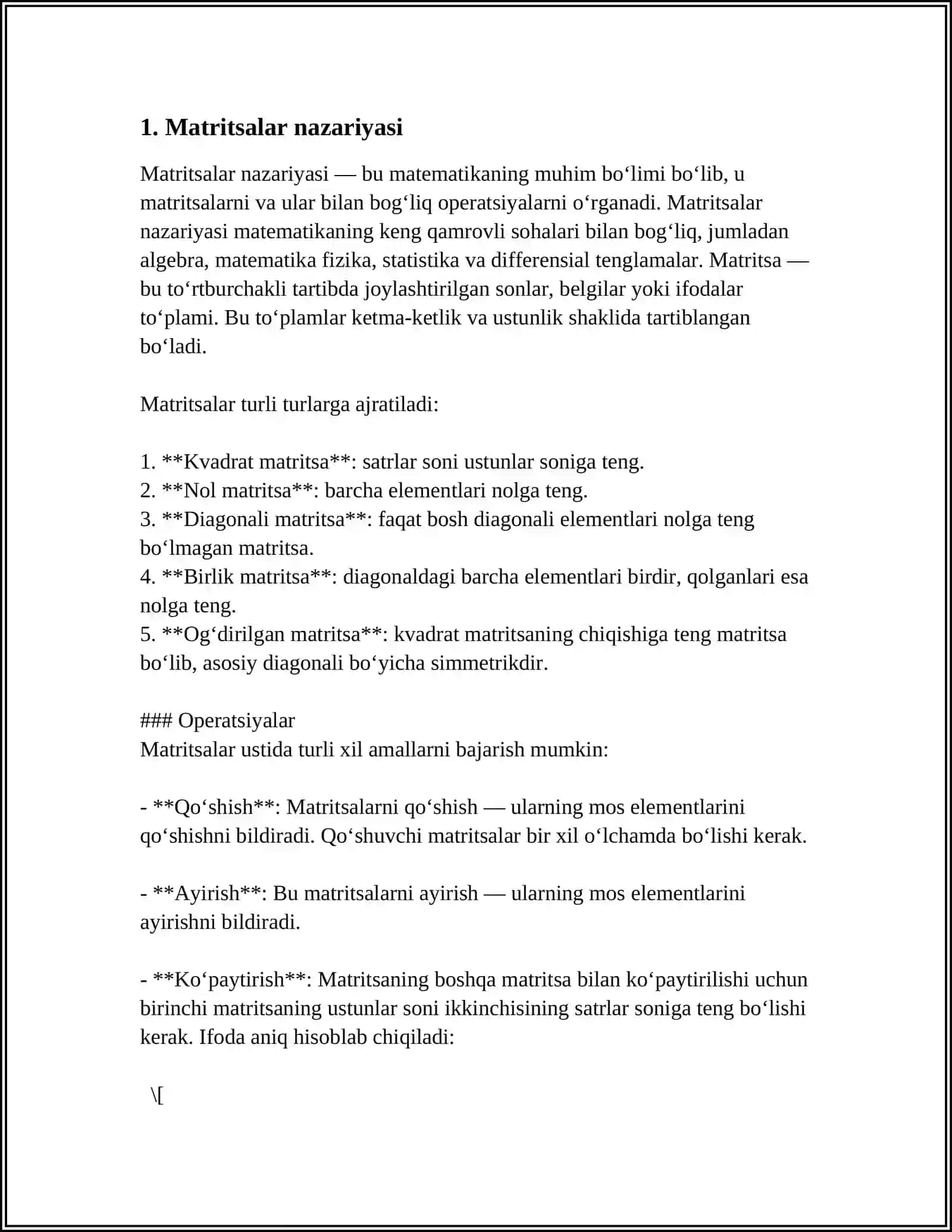 MATRITSALARNI FUNKSIYA PARAMETRLARI SIFATIDA QO‘LLANILISHI 4