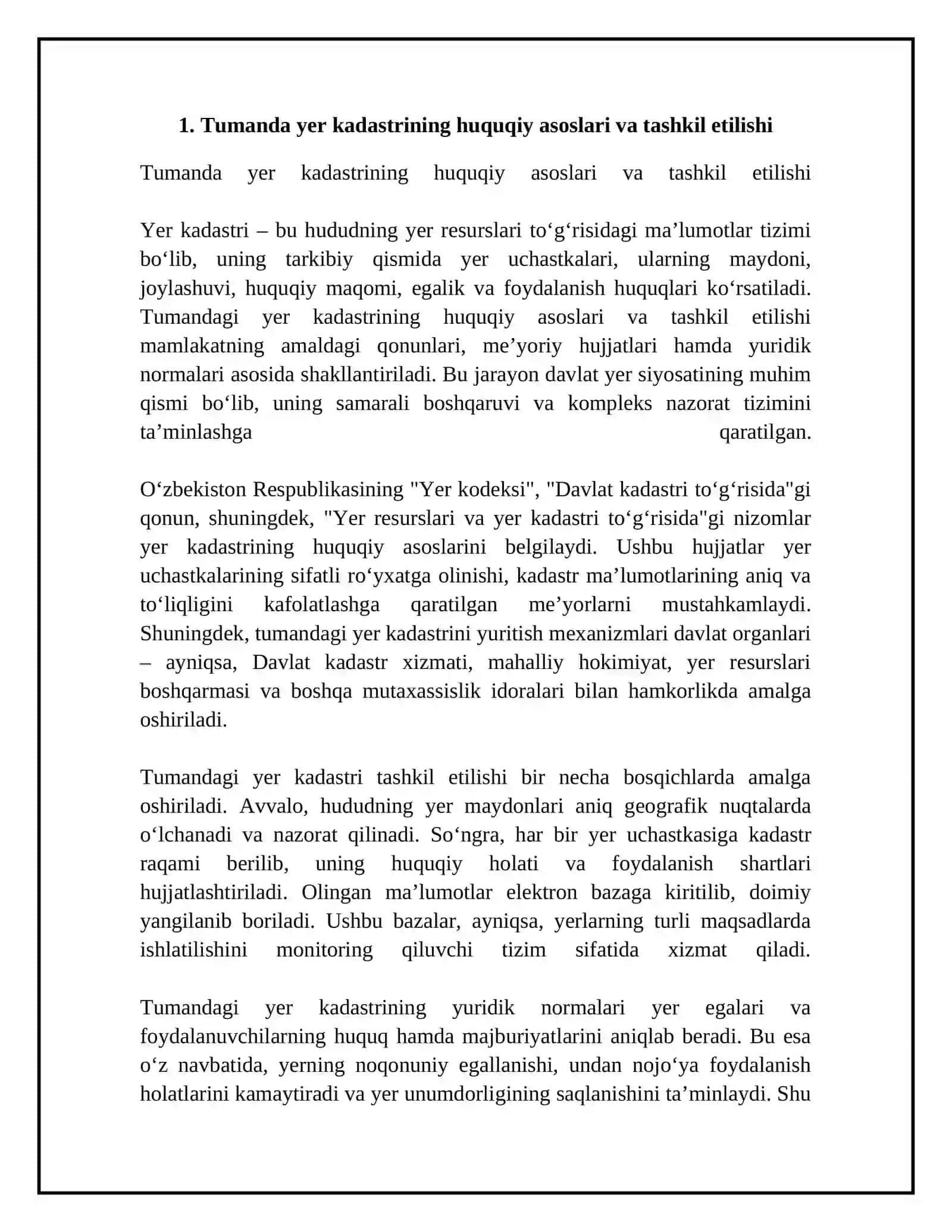 Tumanda yer kadastrini hamda yerlardan foydalanishning davlat nazoratini tashkil etish Rayonlik yer balansi 4