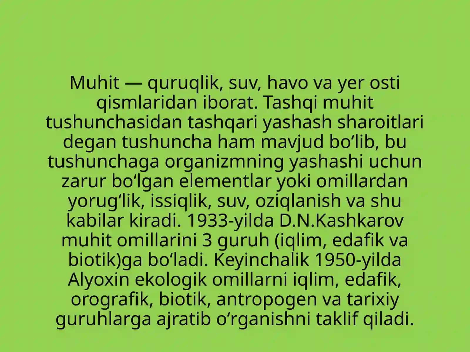 Ôsimliklarniyashashmuhiti MuhitvaMoslashishtushunchalariEkologikomilarvaularniorganizimlargatasiri 4