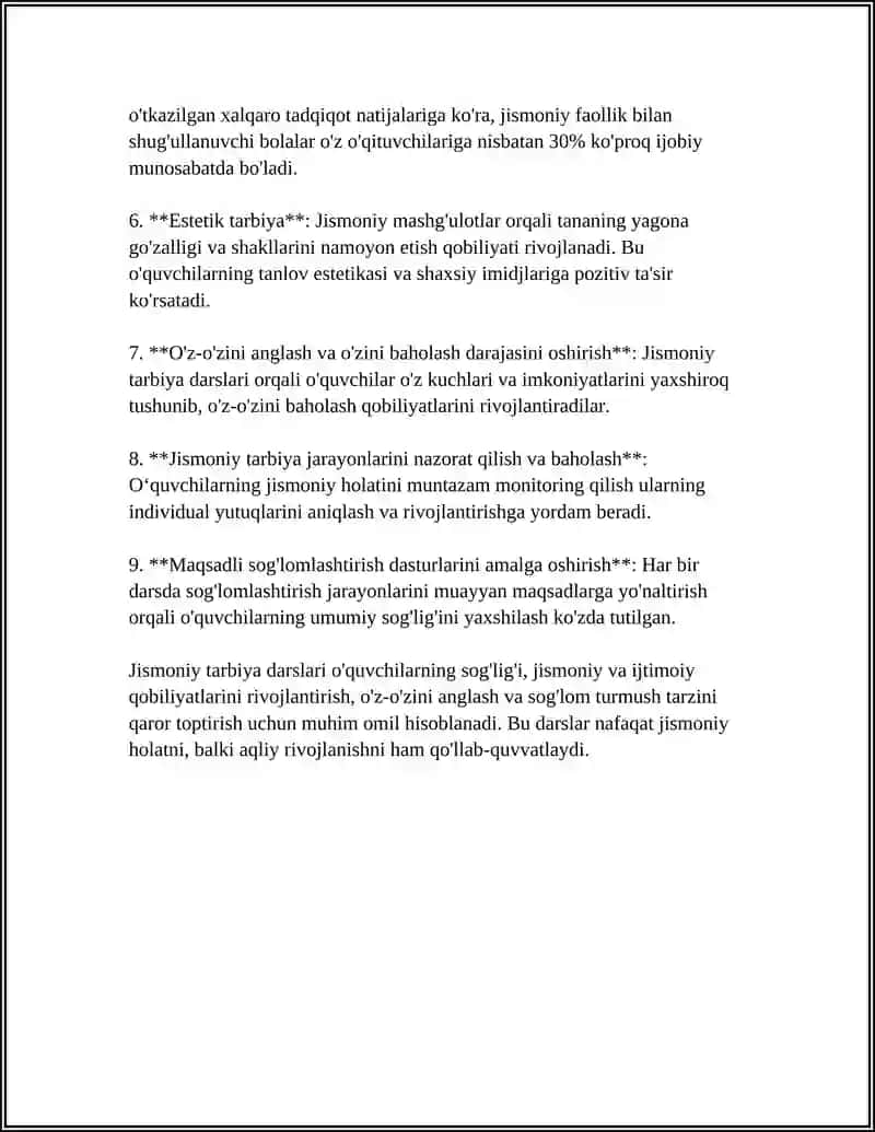 Jismoniy Tarbiya Bo'yicha Yillik va Choraklik Rejalari 4