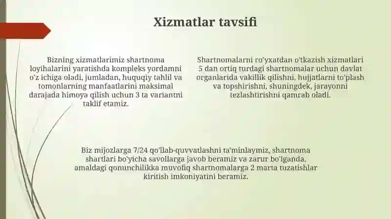 Tuzish va ro‘yxatdan o‘tkazish bo‘yicha maslahat xizmatlari 4