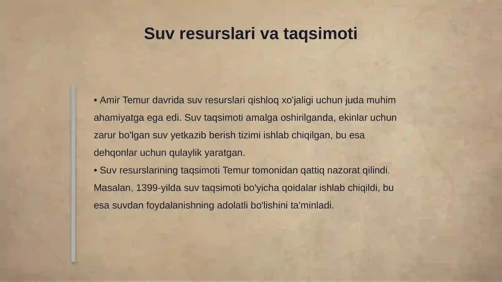 Amir Temur davrida yer suv munosabatlari 4