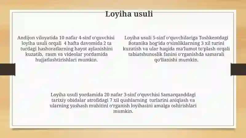 Tabiiy fan òqitishning amaliy metodlar turlari va tasnifi boshlanģich sinf 4