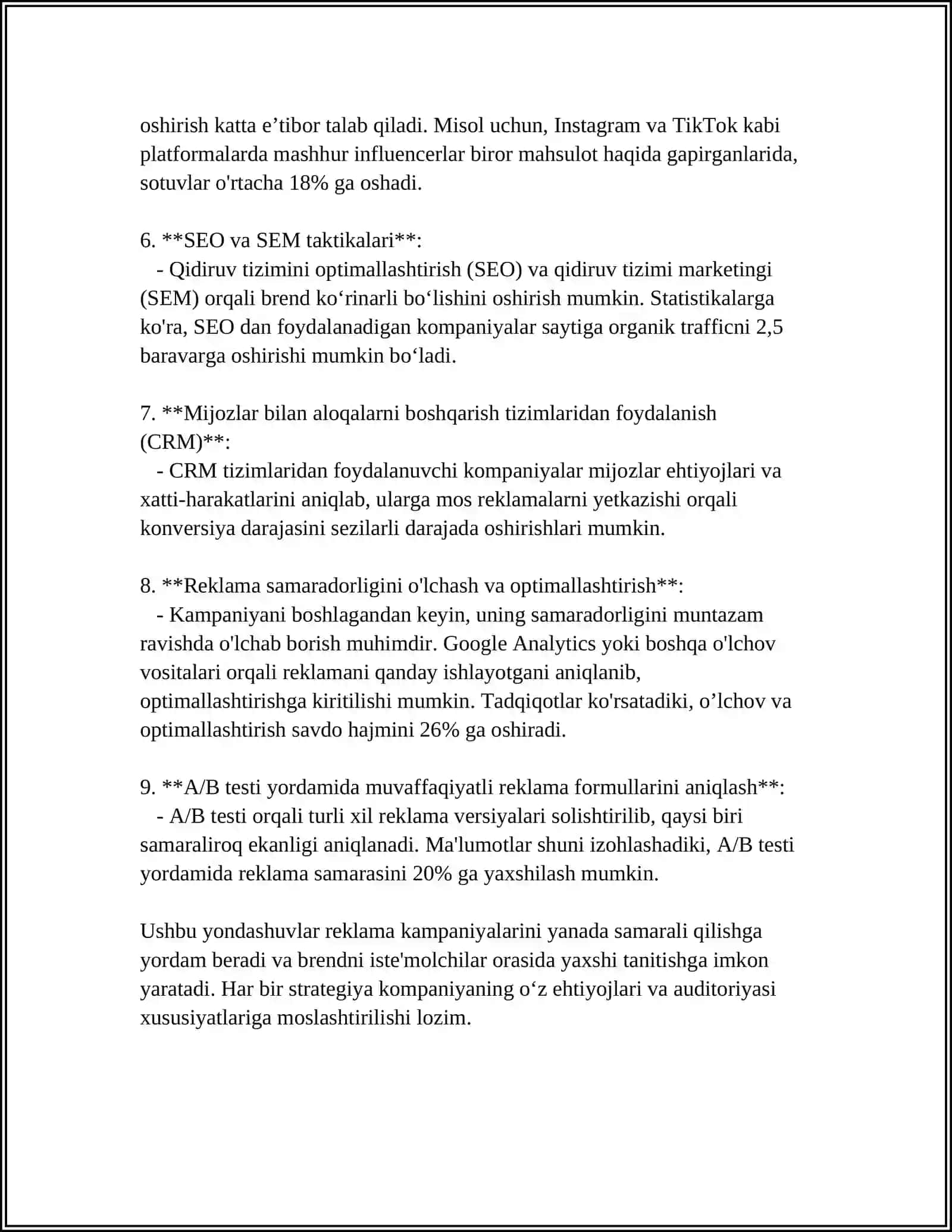 TOVARLAR VA XIZMATLAR BOZORIDA REKLAMA FAOLIYATINI TAKOMILLASHTIRISH 4