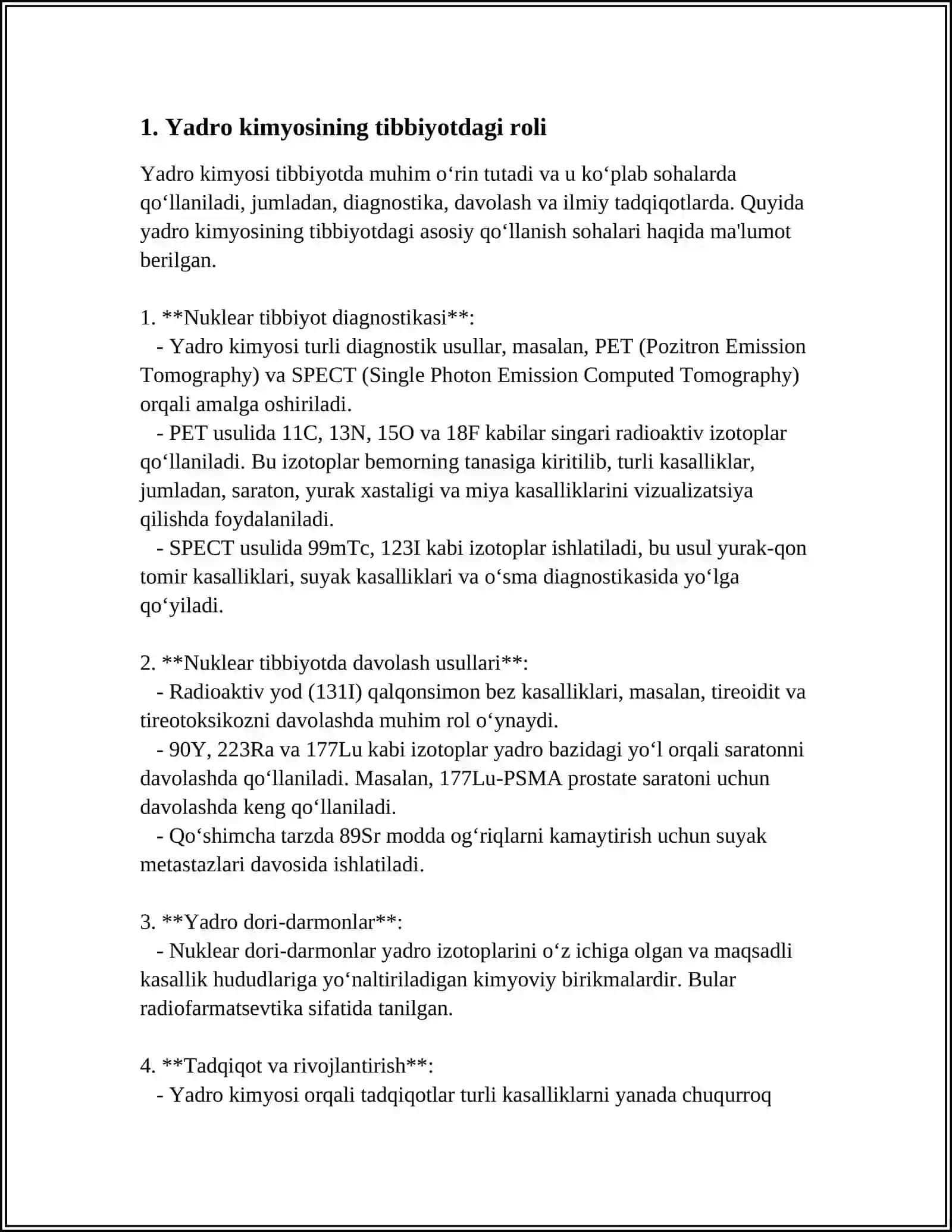 Yadro kimyosining tibbiyotdagi o'rni 4