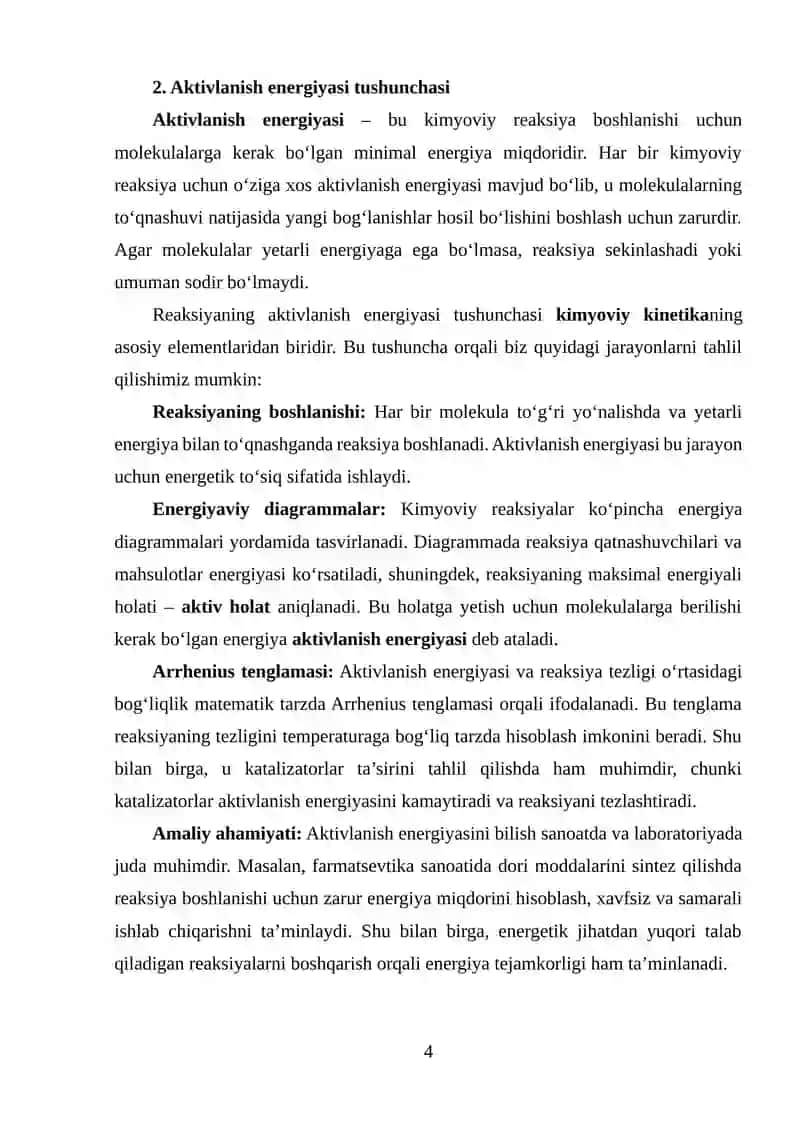 Reaksiyaning tezligi va aktivlanish energiyasi 4