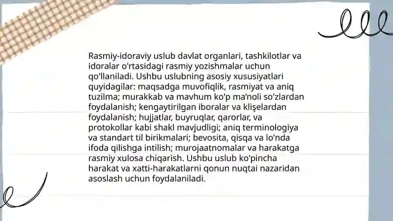 Rasmiy-idoraviy uslub va uning uslubiy xususiyatlari 4