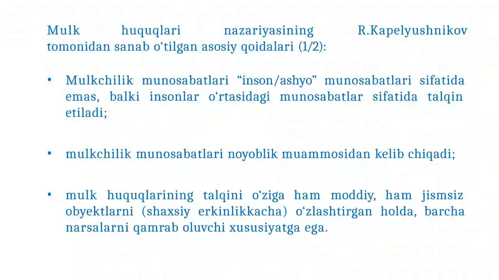 Mulk huquqlarinazariyasivamulkchilikshakllariningrivojlanishevolyusiyasi 4