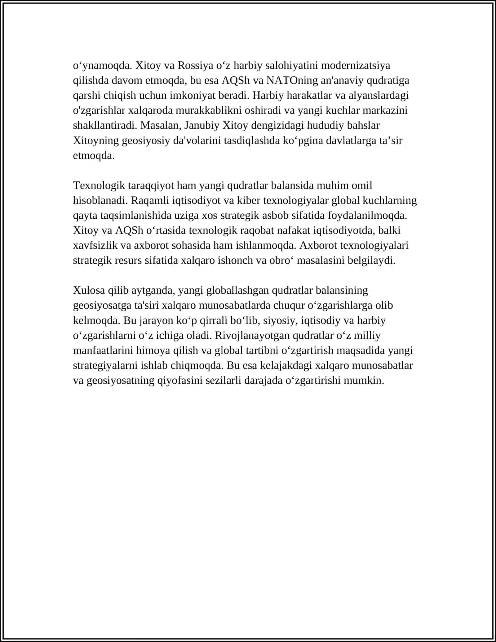 GEOSIYOSATDAGI OʻZGARISHLAR VA ULARNING XALQARO MUNOSABATLARGA TASIRI 4