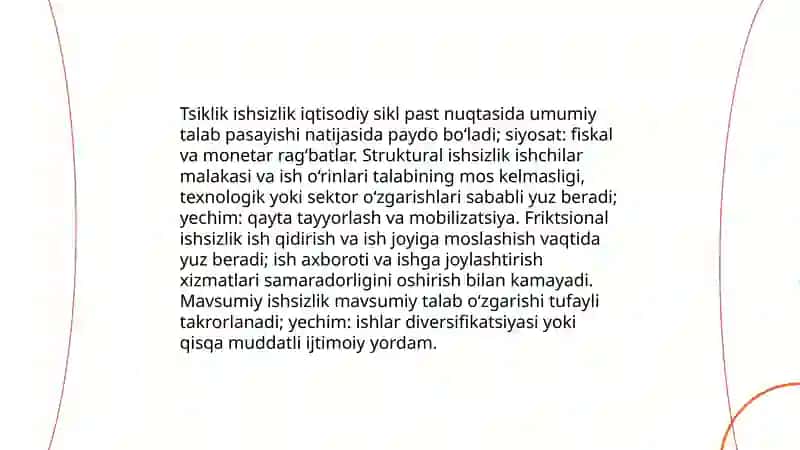 Iqtisodiy tebranishlar. Ishsizlik va mehnat bozori Shaydullayeva Gulmira 4