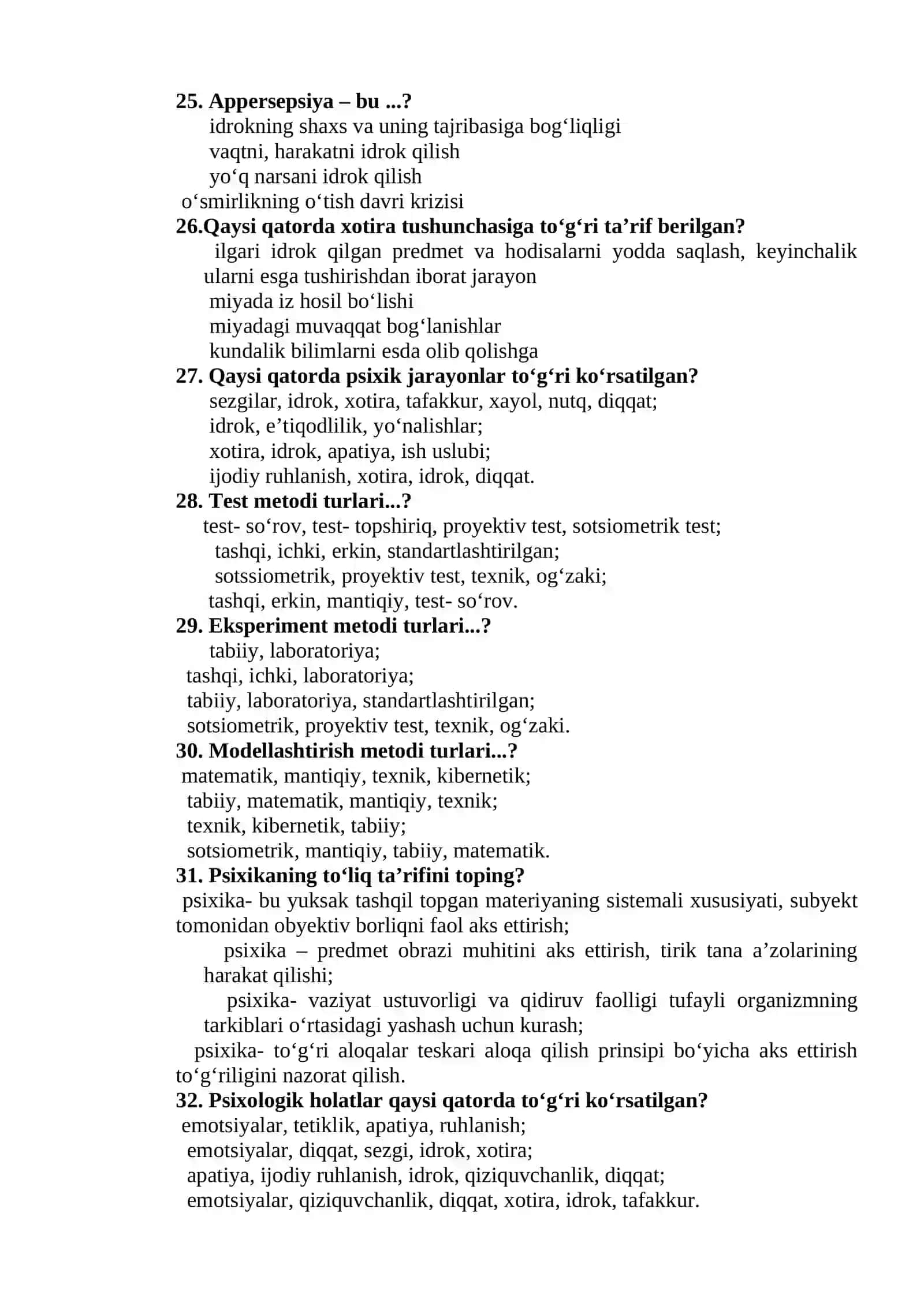 Umumiy psixologiya 150 test 4
